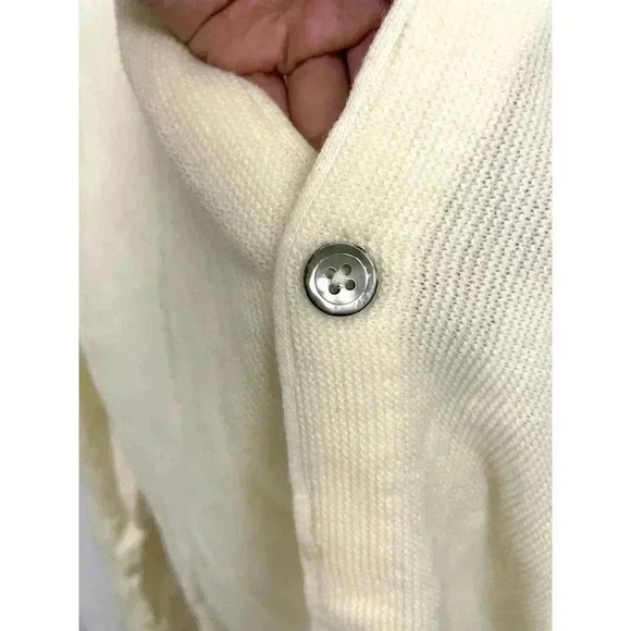 VTG Cream V Neck Cardigan Sweater Men's Large LOGO Grandpa Wear - Picture 12 of 14